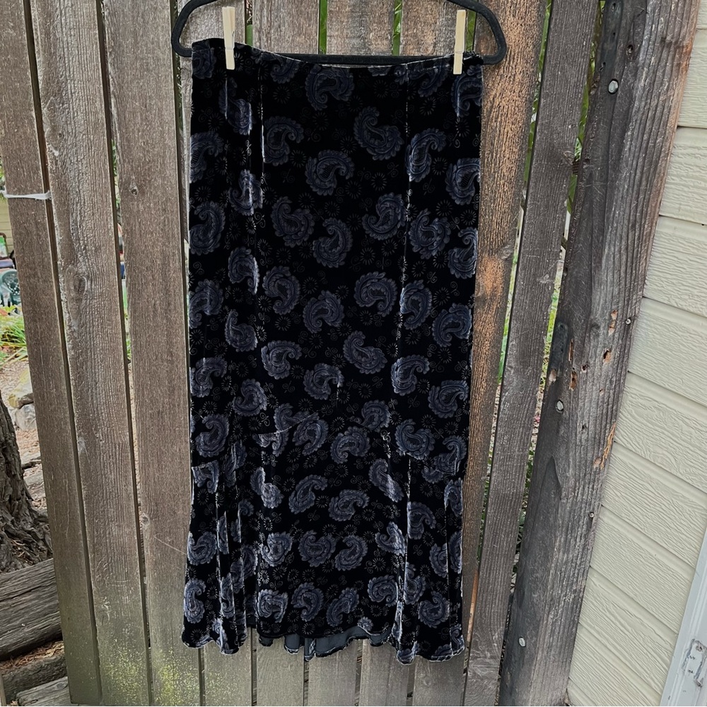 Lucia Lukken 100% Silk Velvet Paisley Floral Maxi Skirt Sz S